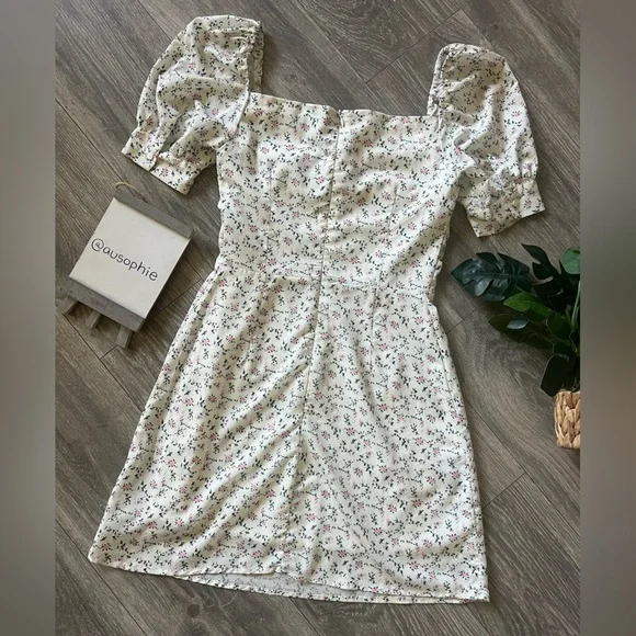 limjia shop coquette floral ruched puff sleeve cinched mini dress Size Large - Picture 12 of 16
